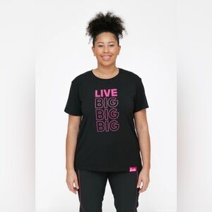 SMASH & TESS x BARBIE - Black and Hot Pink "Live Big" Tee. Small P2P is 22".